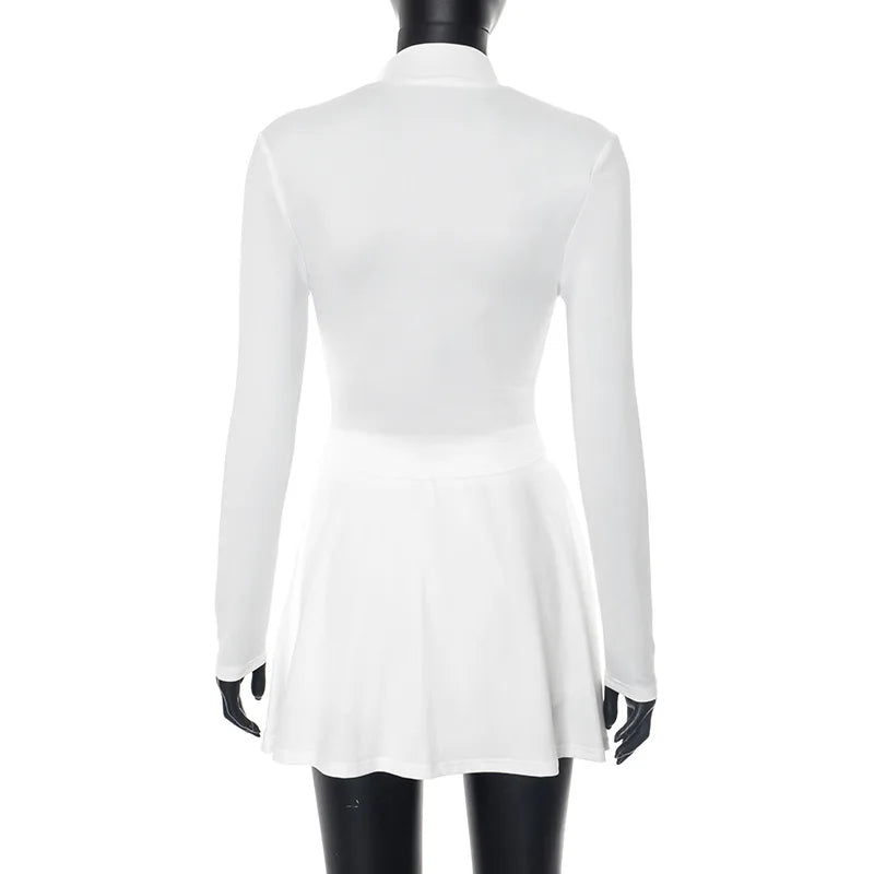 FAGADOER Sexy Sporty 2 Pieces Set for Woman Zipper Long Sleeve Jacket Tops + Pleated Skirts Tracksuits Female Streetwear 2025