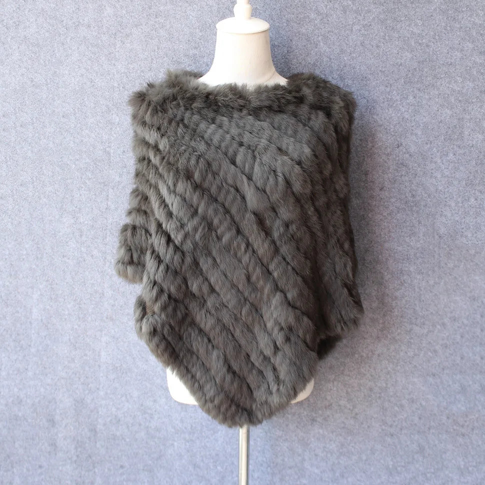 Rabbit Fur Knit Shawl Coat