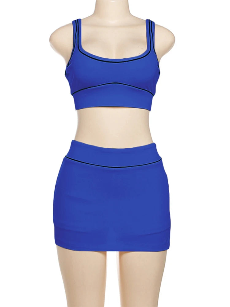 Striped Square Neck Two Piece Skirt Set Outfit for Women