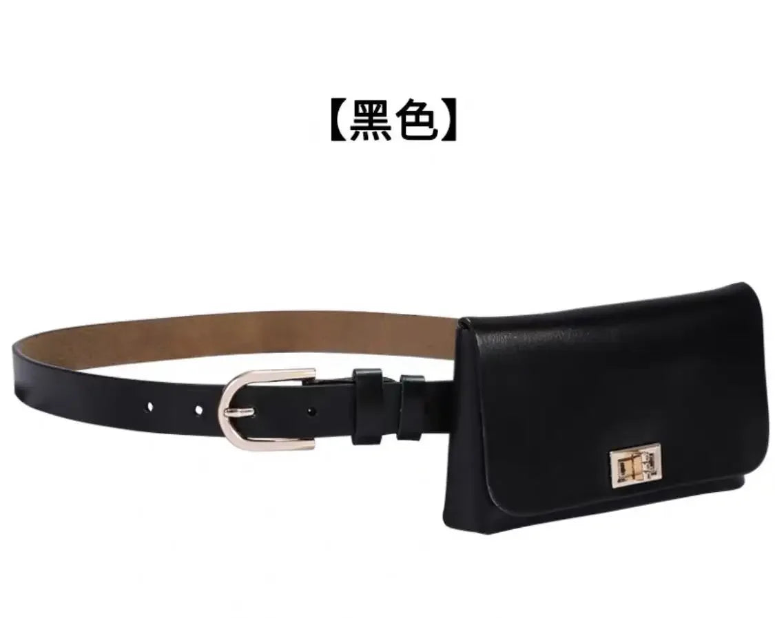 Adjustable Leather Waist Belt Bag With Phone Pocket for Women
