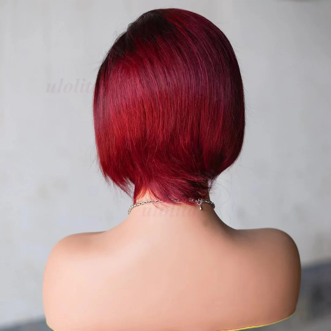 Wig HD Transparent Lace Front 13x4 Pixie Cut Bob Indian Hair Pre Plucked 200 Density