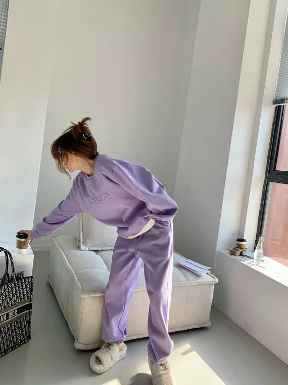 Thick Tracksuit Women Two Pieces Set Sweatshirts Pullover Hoodies Pockets Pants Suit Trousers Sports Matching Sets Autumn Spring