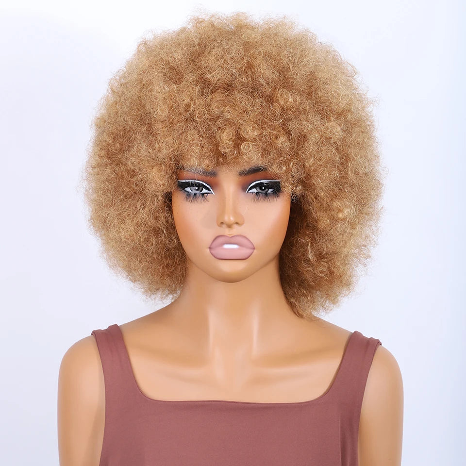 Natural Short Curly Remy Human Hair Bob Wig for Women