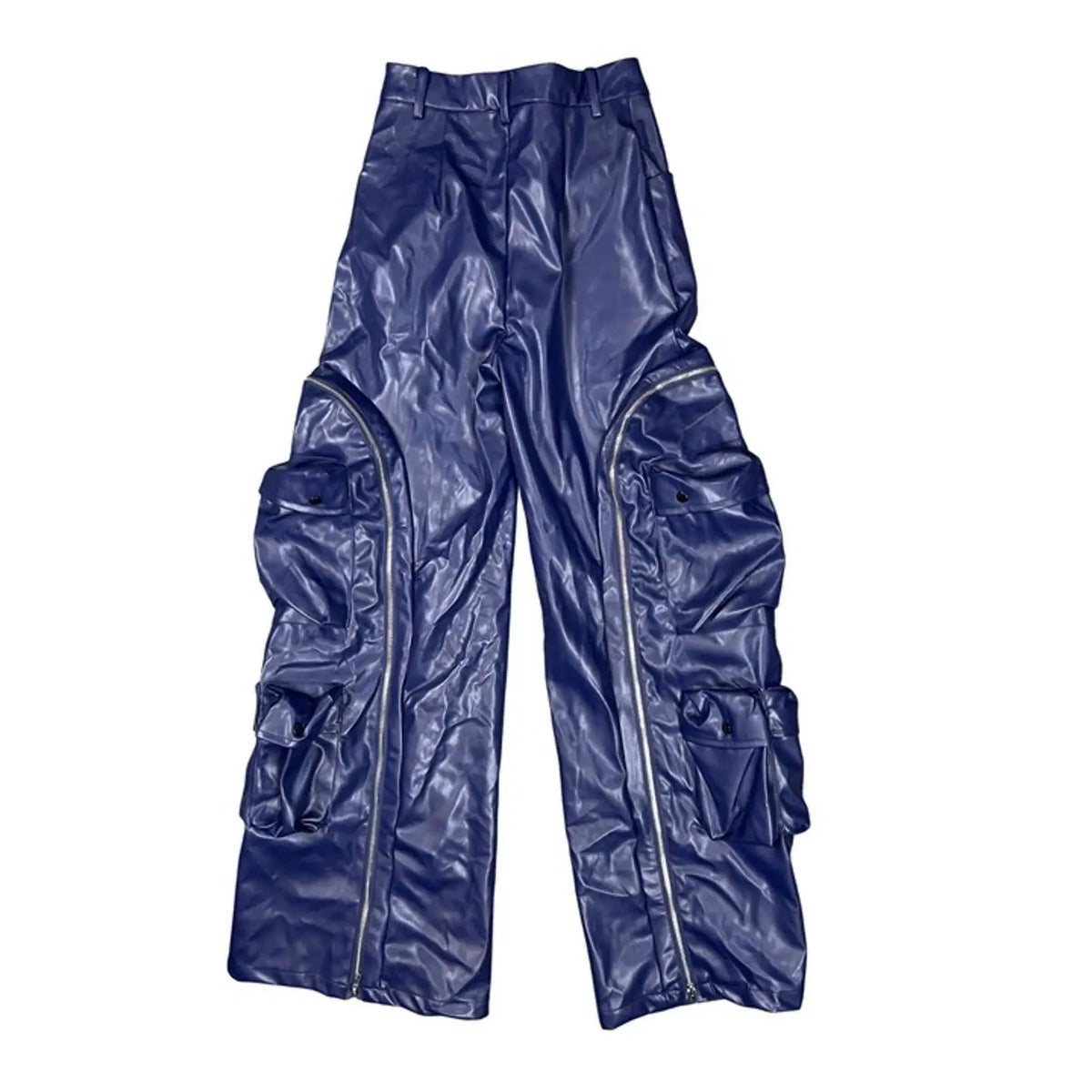 High Waist Wide Leg Faux Leather Cargo Pants for Women
