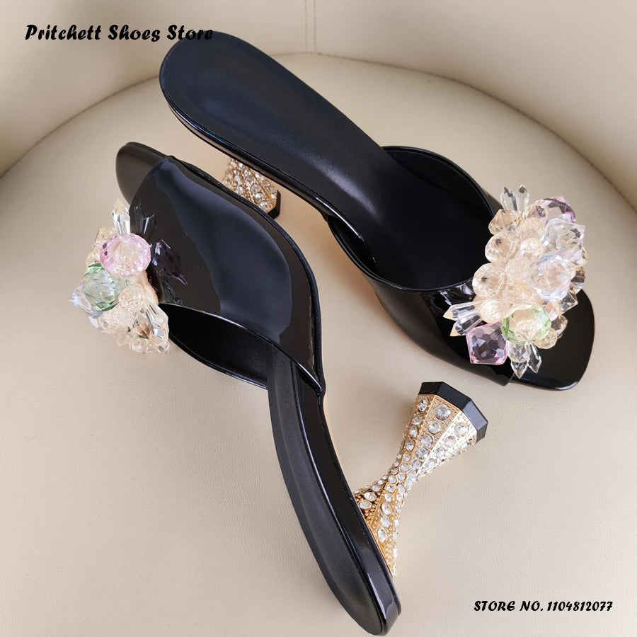 Sleek Patent Leather Square Open Toe Mules With Crystal Trim For Women