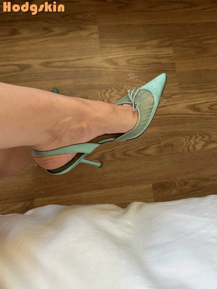 Butterfly Knot Satin Pointed Toe Pumps With Thin Heels for Women