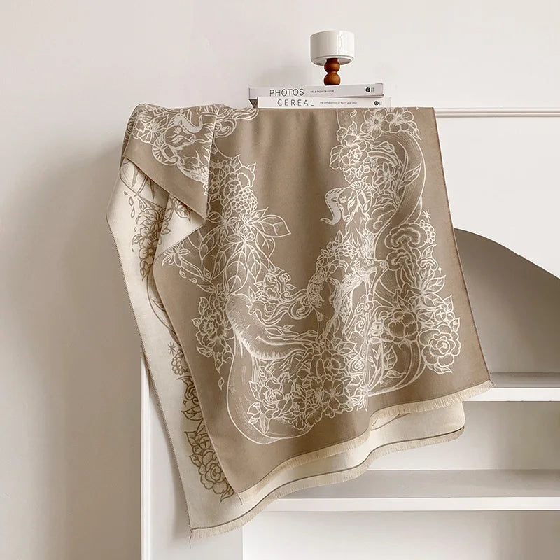Vintage Floral Fringe Shawl Wrap