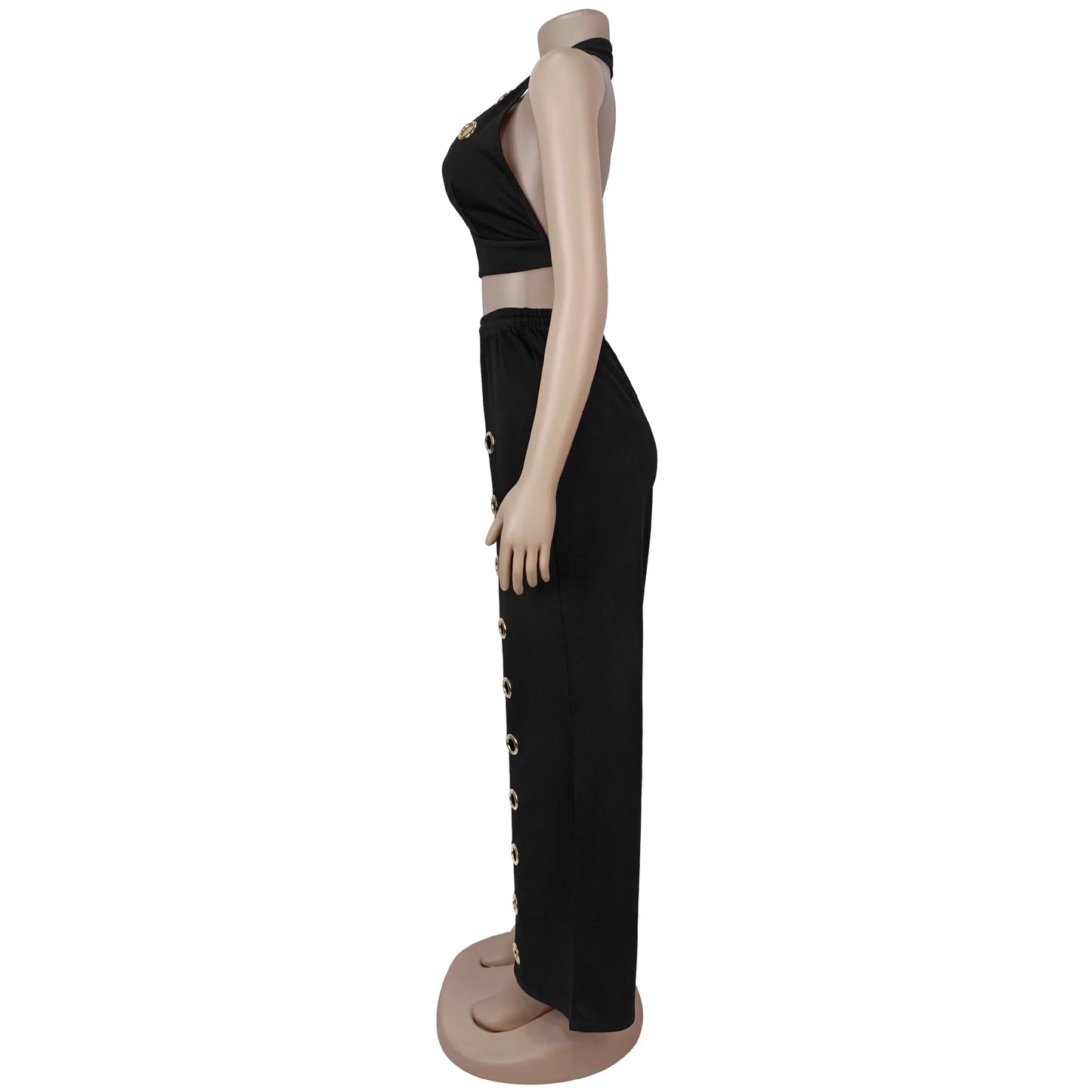 Knit Halter Wide Leg Tracksuit Matching Set for Women