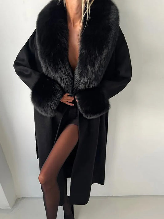 Fur Patchwork Wool Coat
