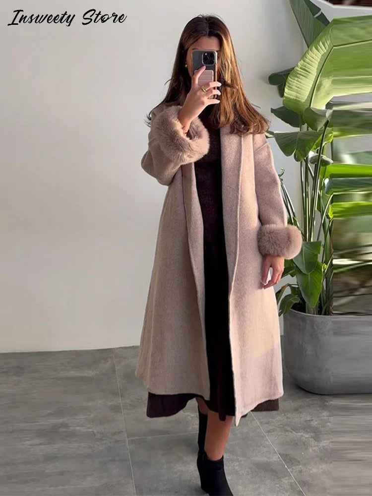 Elegant Longline Turn Down Collar Winter Coat for Women