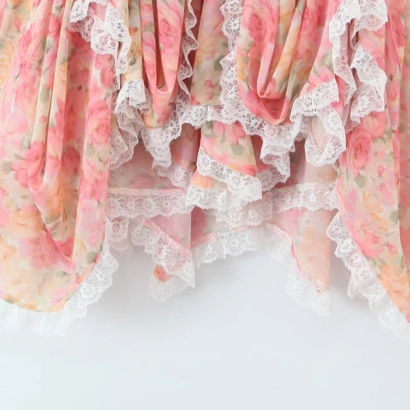 Floral Lace Backless Pleated Party Dress for Women