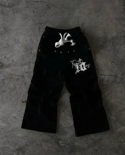 American Womens Mens Sports Pants Y2K Clothing Hip Hop Patch Letter Patch Baggy Pants Punk Rock Drawstring Jogging Pants