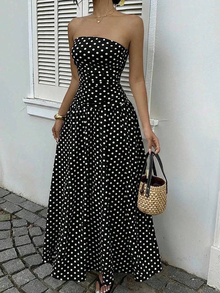 Polka Dot Backless Strapless Maxi Summer Dress for Women