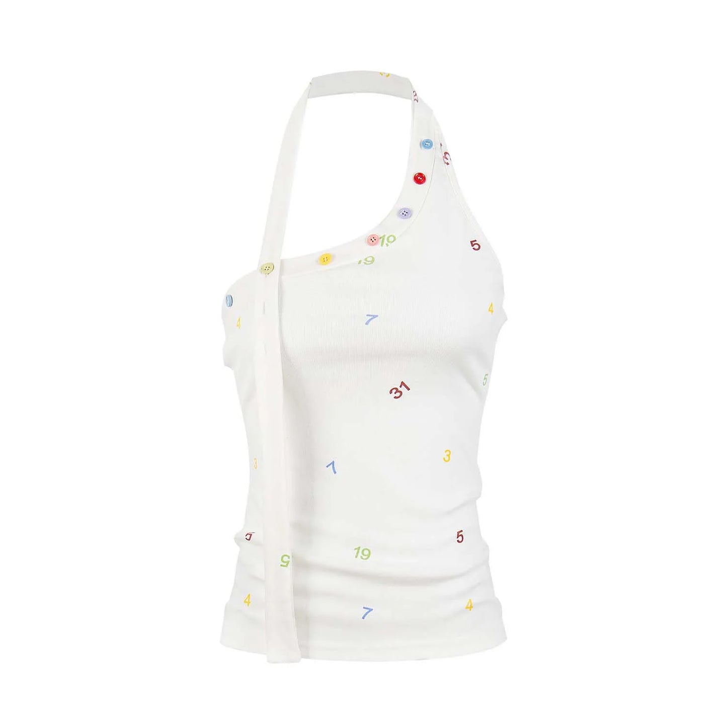 Irregular Halter Neck One Shoulder Letter Print Crop Top for Women