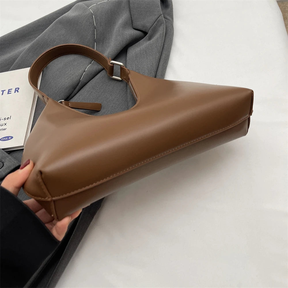 Minimalist Pure Color Polyurethane Leather Shoulder Bag for Women