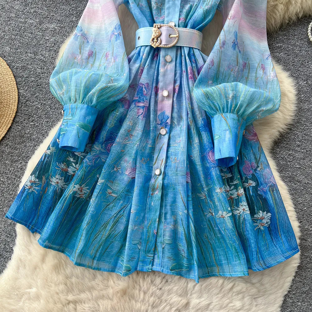 Elegant A Line Midi Dress With Lantern Sleeves for Women