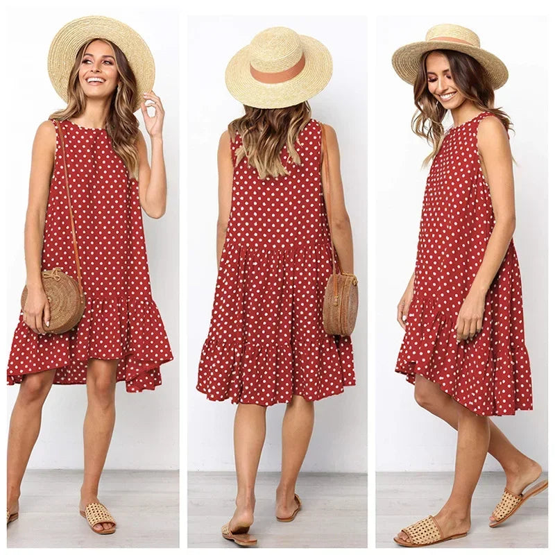 Summer Bohemian Dot Print Backless V Neck Dress For Women