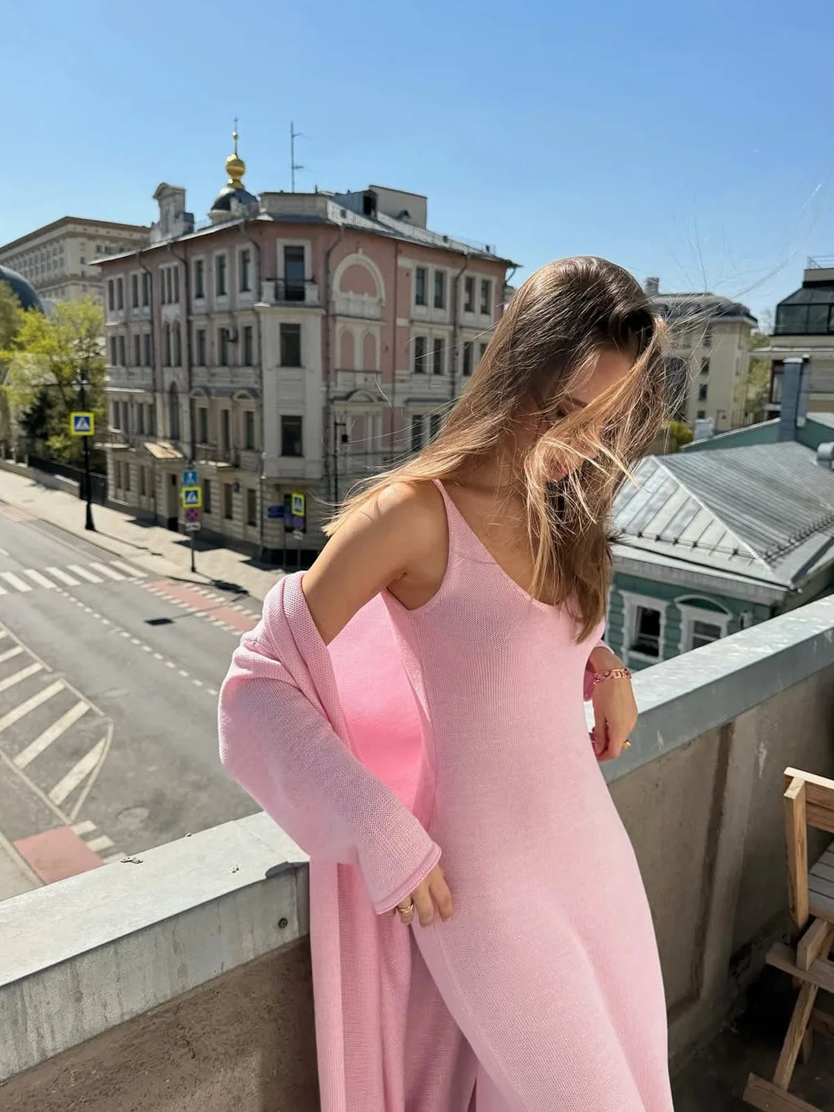 V-Neck Ribbed Knit Maxi Dress Set
