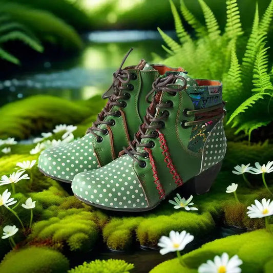 Genuine Leather Polka Dot Ankle Boots