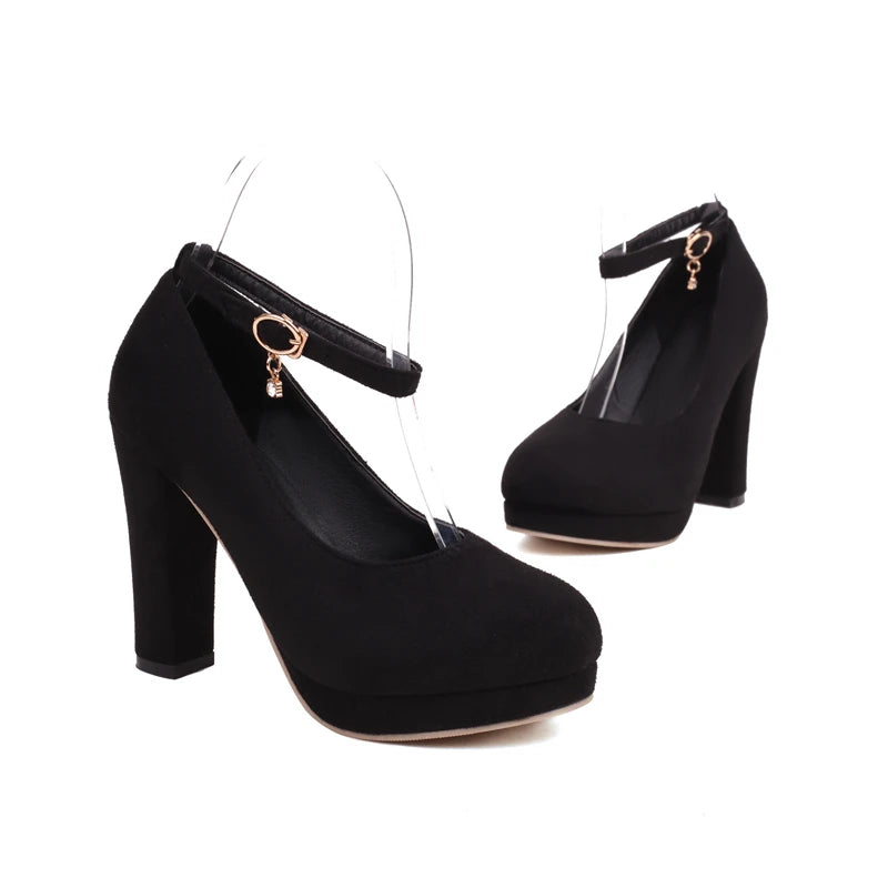 Square Toe Ankle Strap Heel Pumps
