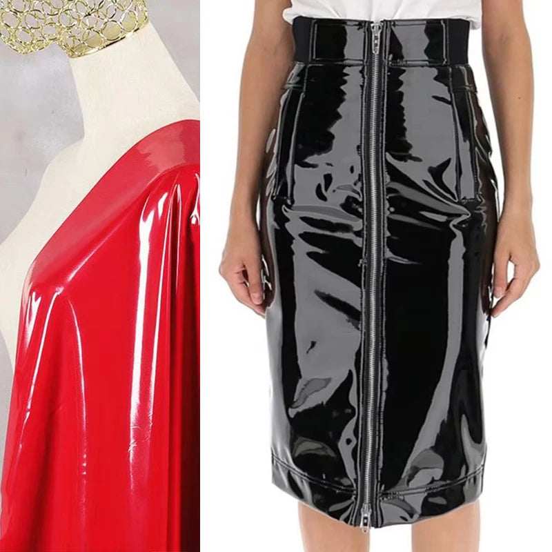 Gothic Glossy Patent Leather High Waist Pencil Skirt For Women