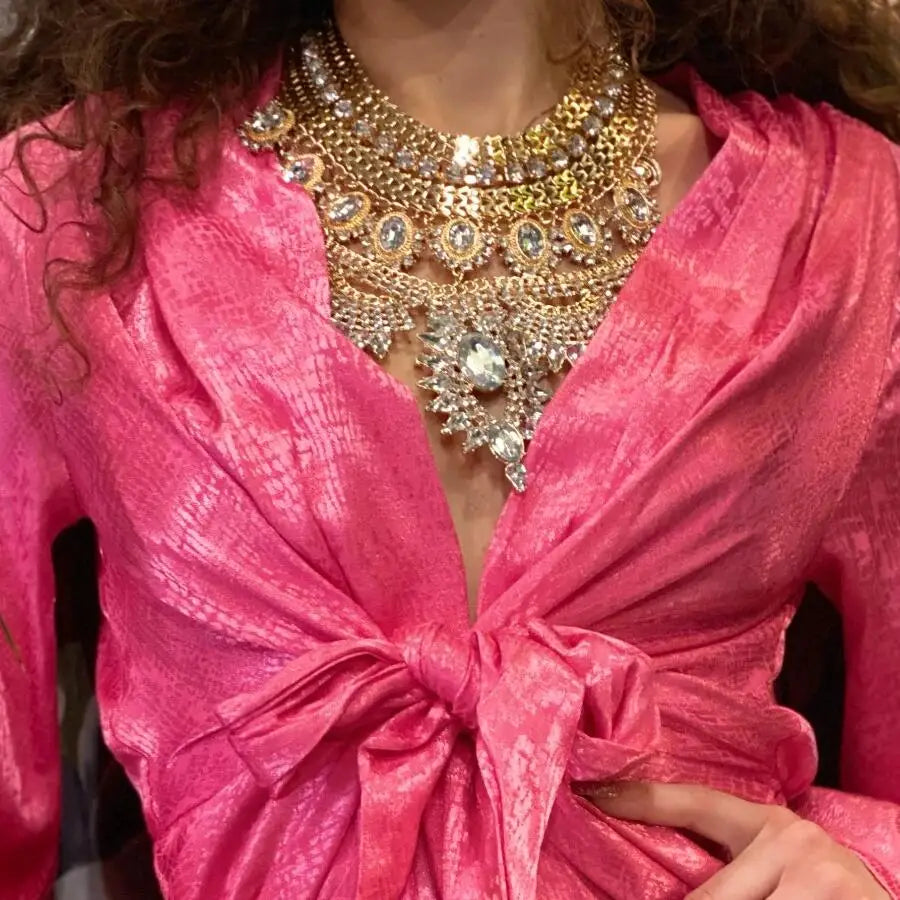 Chunky Crystal Rhinestone Statement Bib Necklace for Women