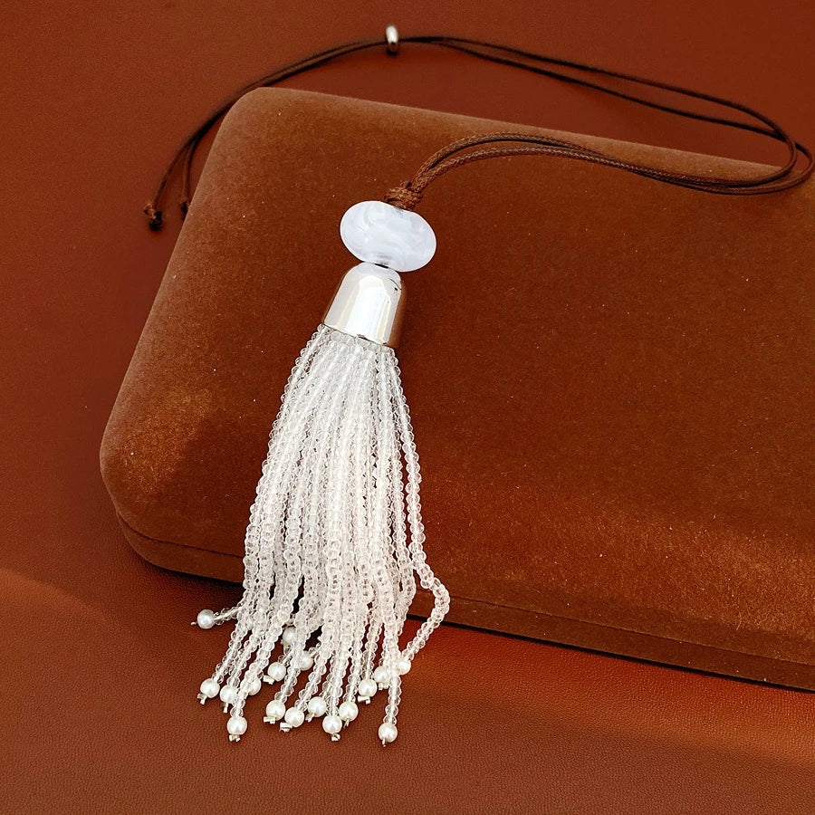 Glass Beaded Tassel Pendant Necklace