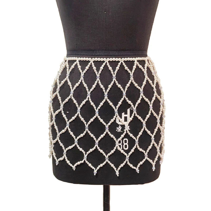 Elegant Pearl Beaded Mesh Body Chain Accessories For Women