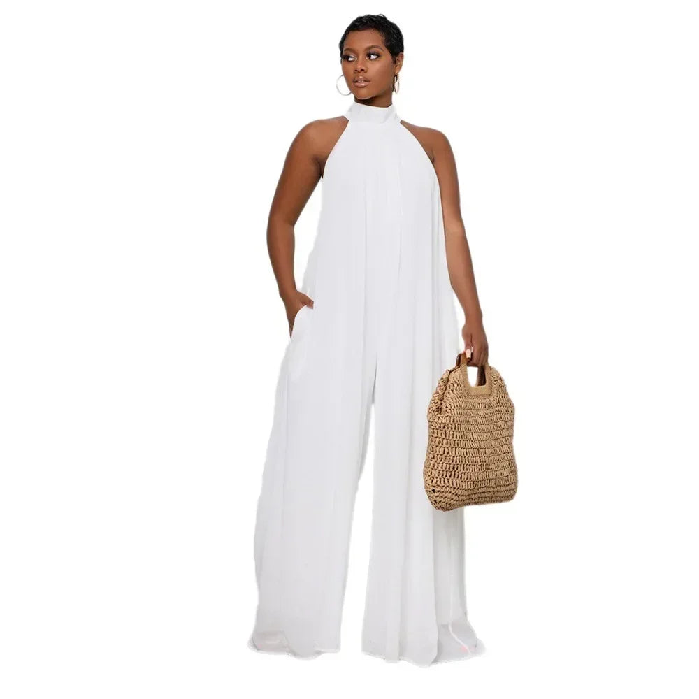 Loose Fit Solid Color Chiffon Ankle Length Jumpsuit for Women