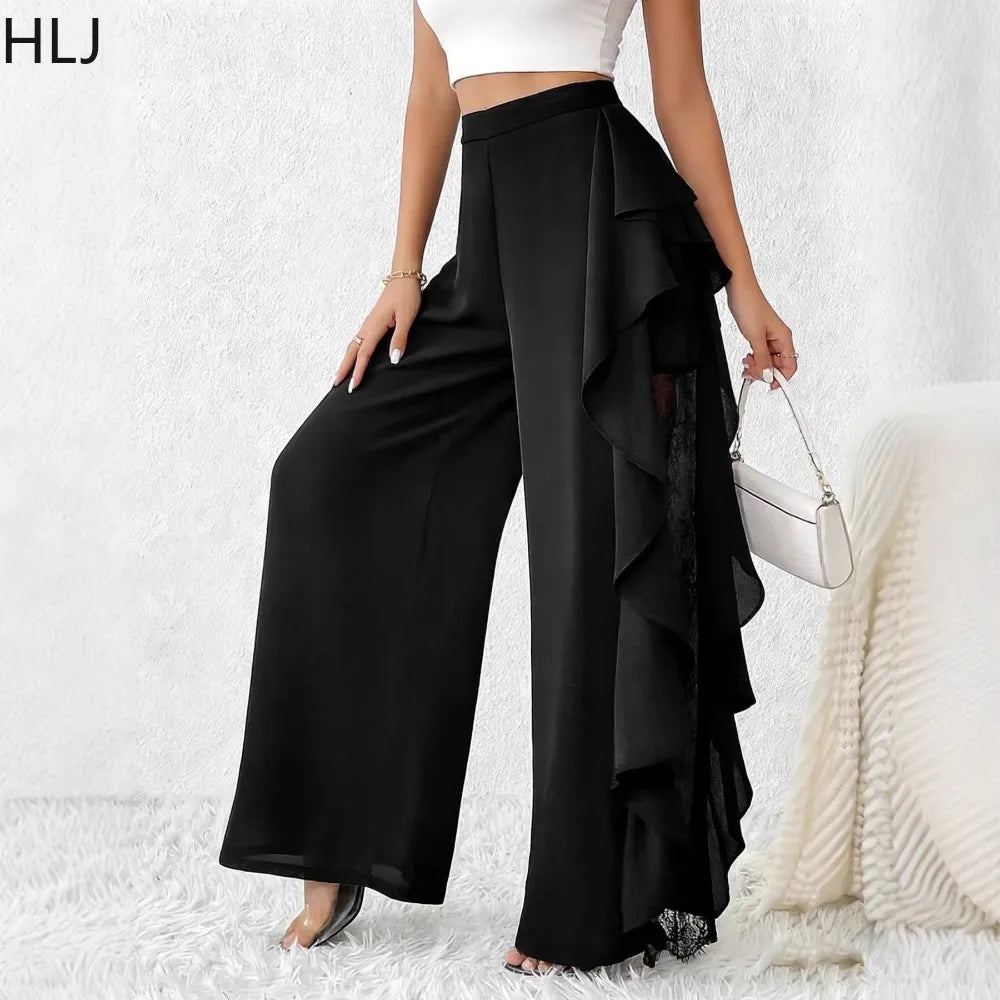 High Waisted Mesh Patchwork Wide Leg Pants for Women