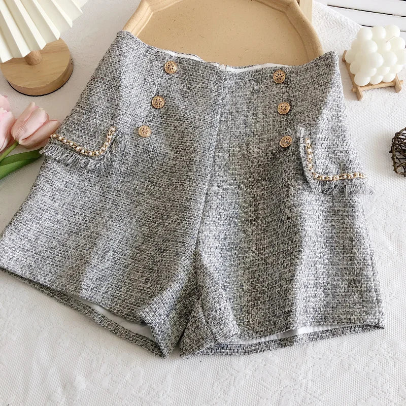 Tweed Double Breasted Tassel Shorts