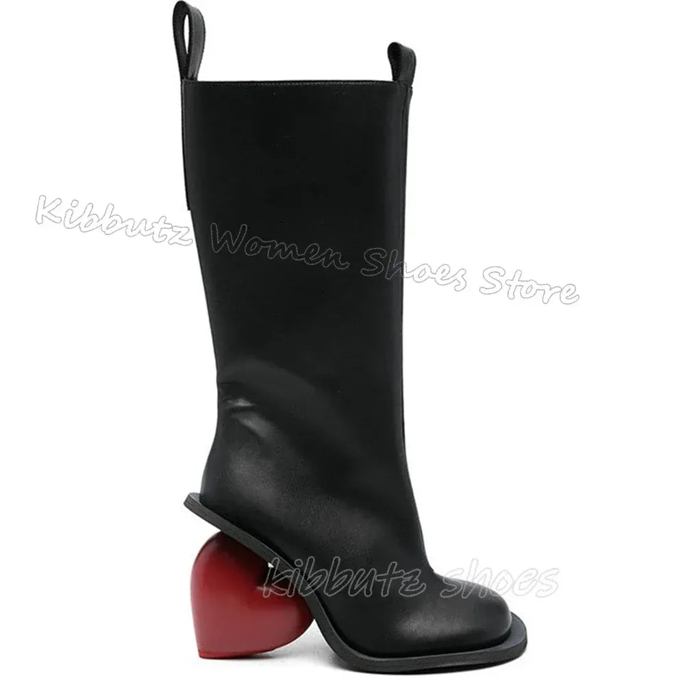 Heart Shaped Heels Knee High Boots