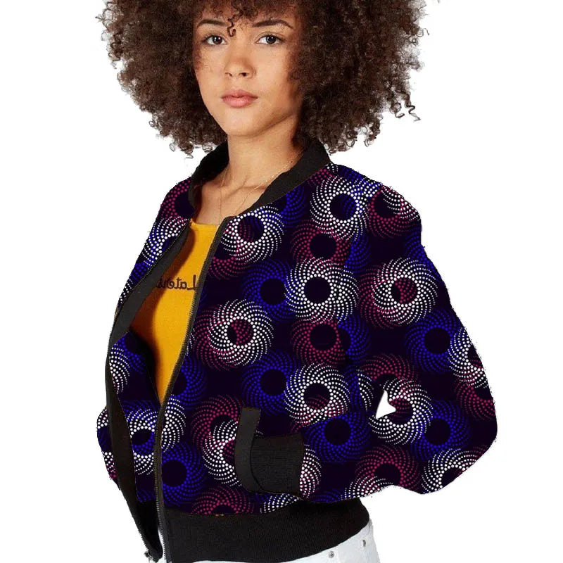Elegant African Print Tailored Flight Jacket for Women