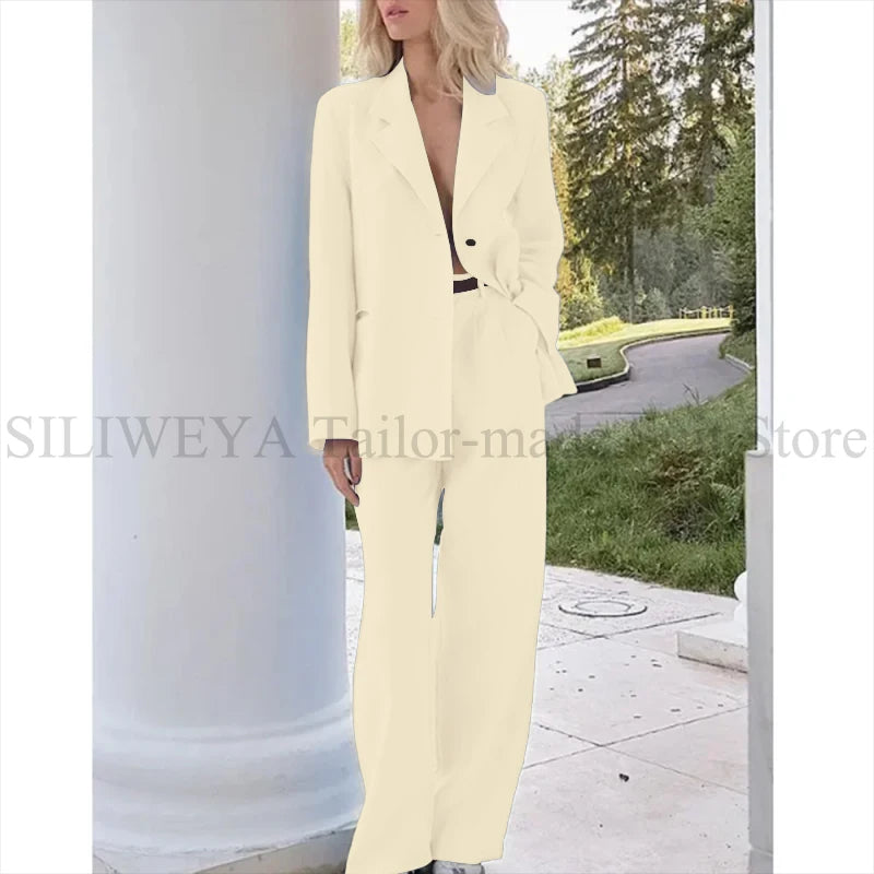 Single Breasted Light Blue Two Piece Blazer Set For Women