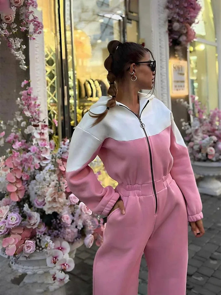Contrast Color Patchwork Sports Jumpsuit for Women