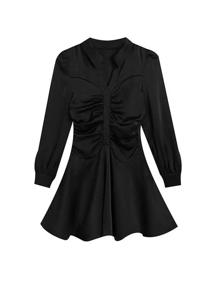 Vintage Pleated Long Sleeve Maxi Dress