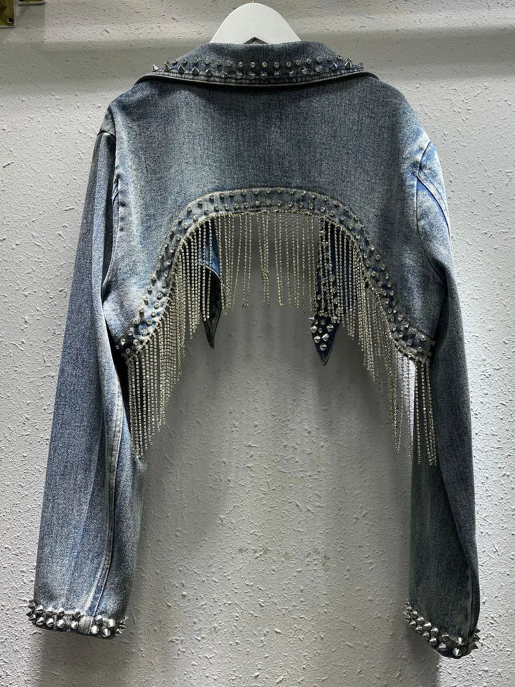Tassel Trim Denim Jacket for Women