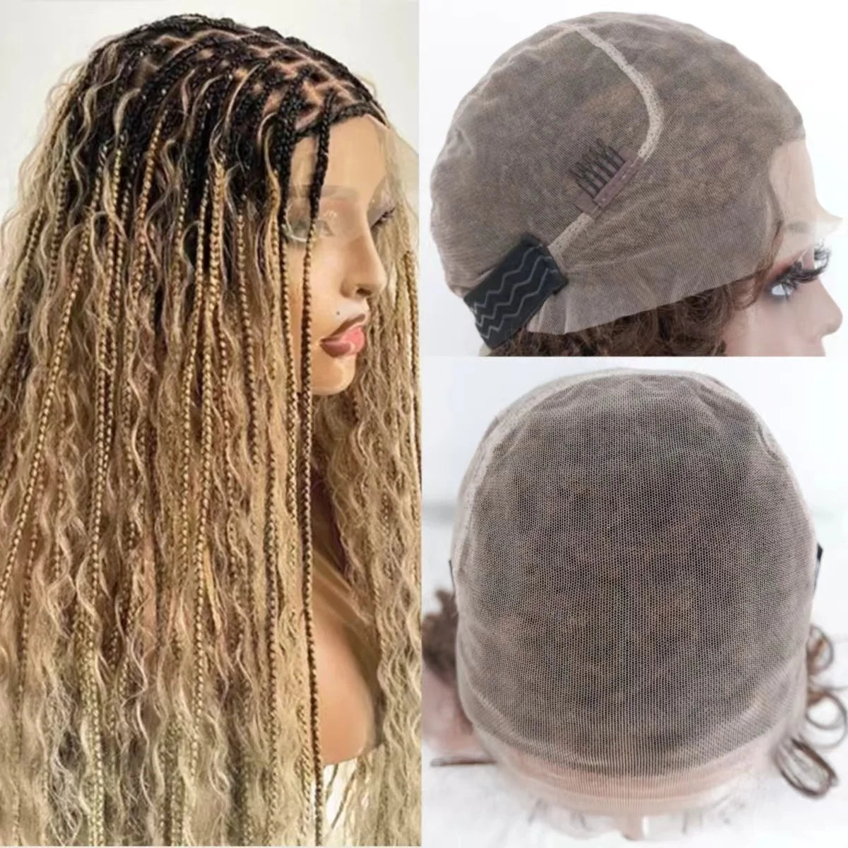 Boho Ombre Honey Blonde Full Lace Wig HD Lace Braided Twist Wig Updo Cornrow Style for Black Women