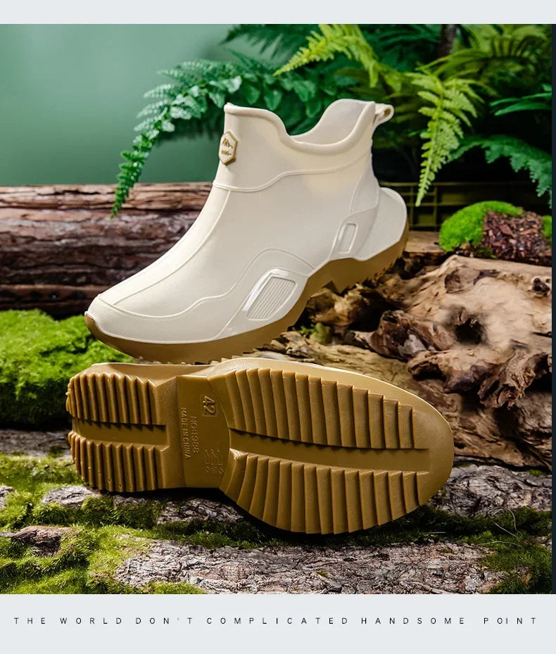 Round Toe Waterproof Ankle Rain Boots