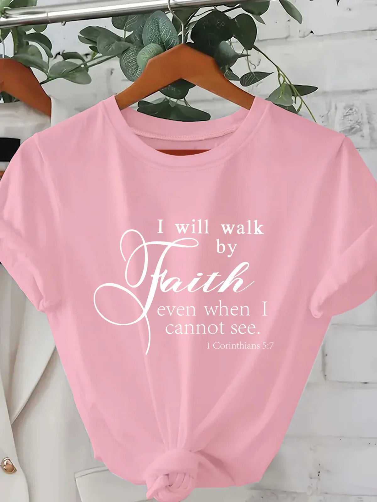 Walk By Faith Printed Pink Soft Casual Tee For Women