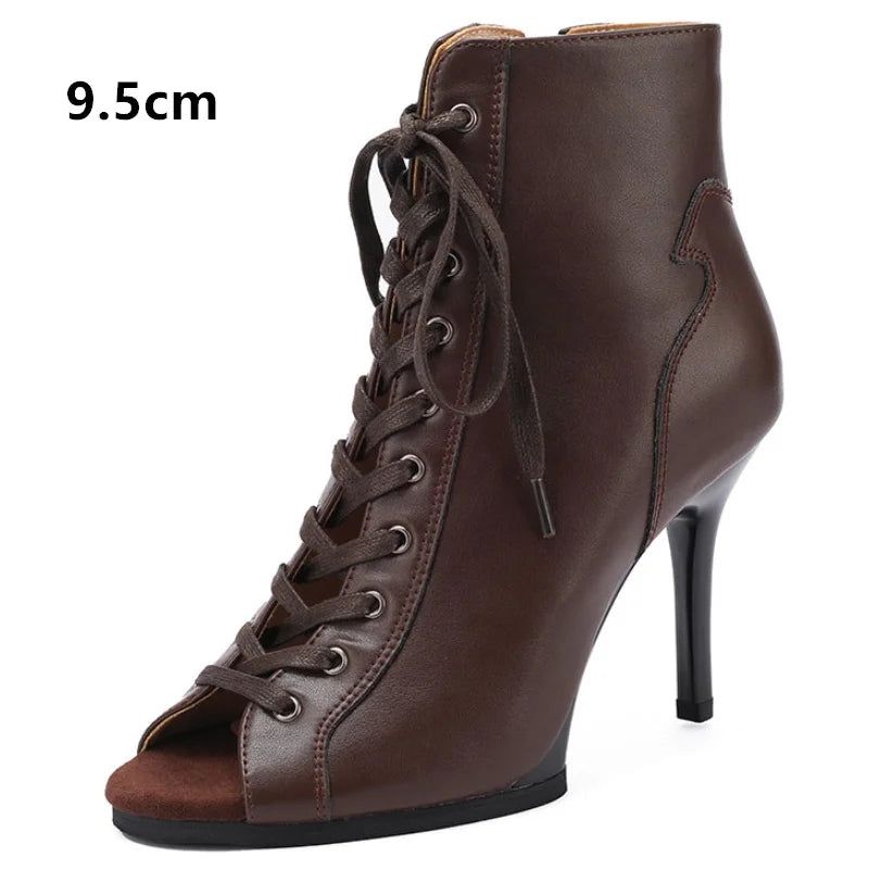 Peep Toe High Heel Zipper Ankle Boots