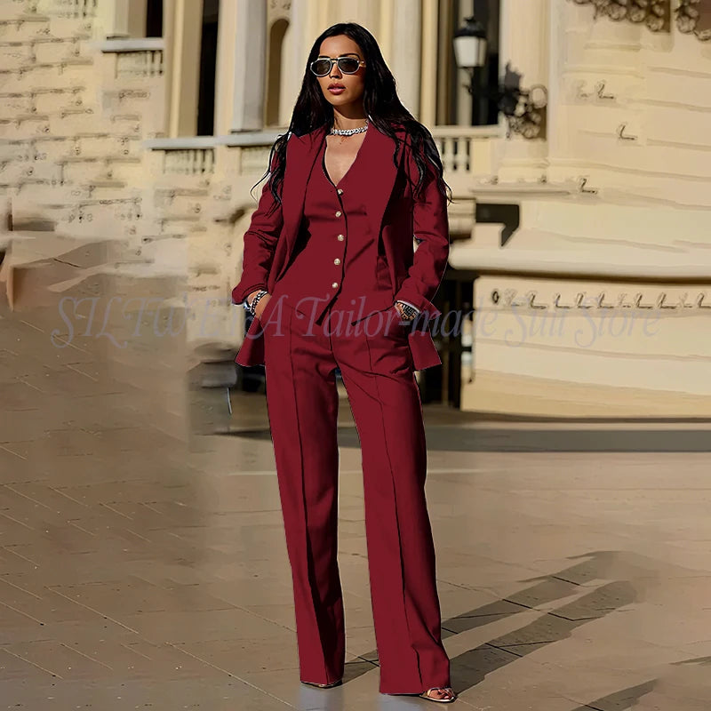 Sophisticated Slim Fit Three Piece Blazer Set For Women
