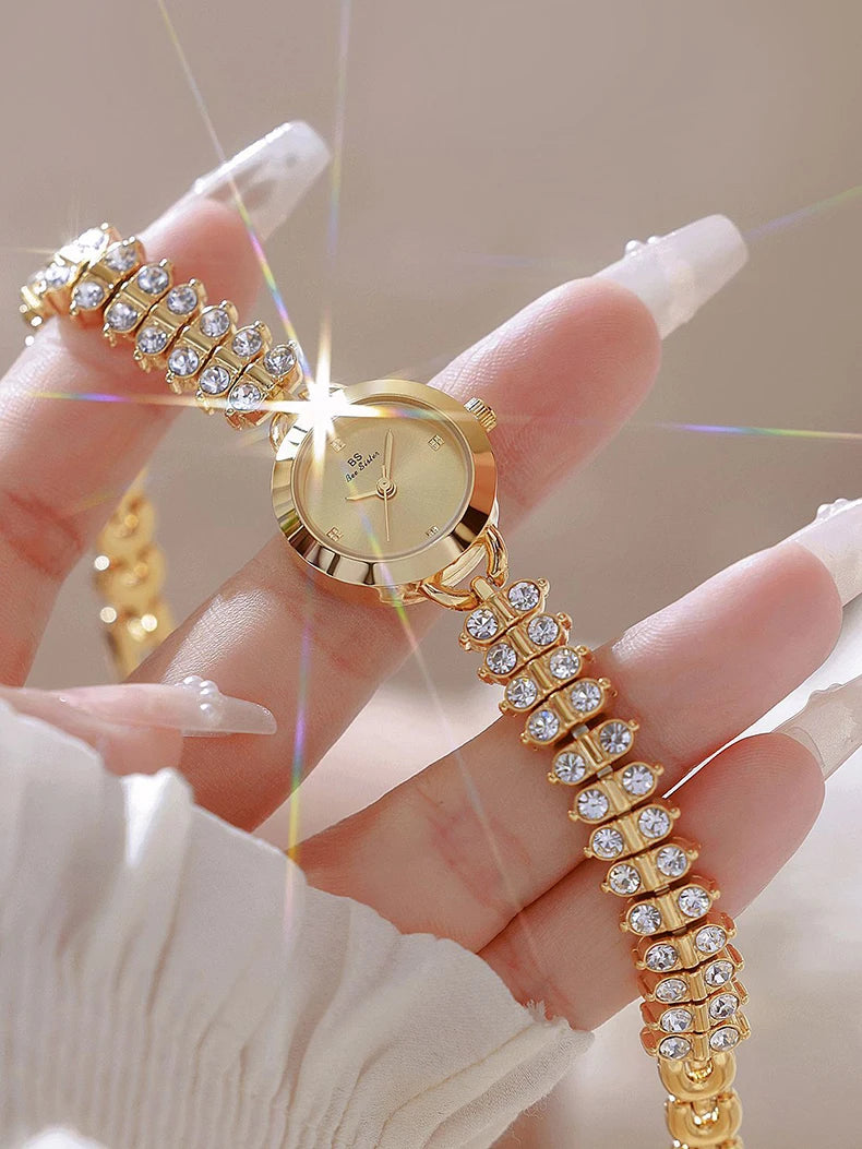Small Diamond Accent Gold Chain Quartz Watch for Women