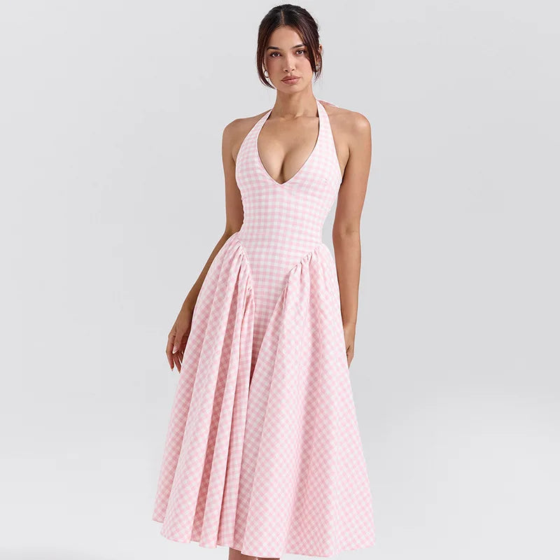 Elegant Halter V Neck Backless Maxi Dress For Women