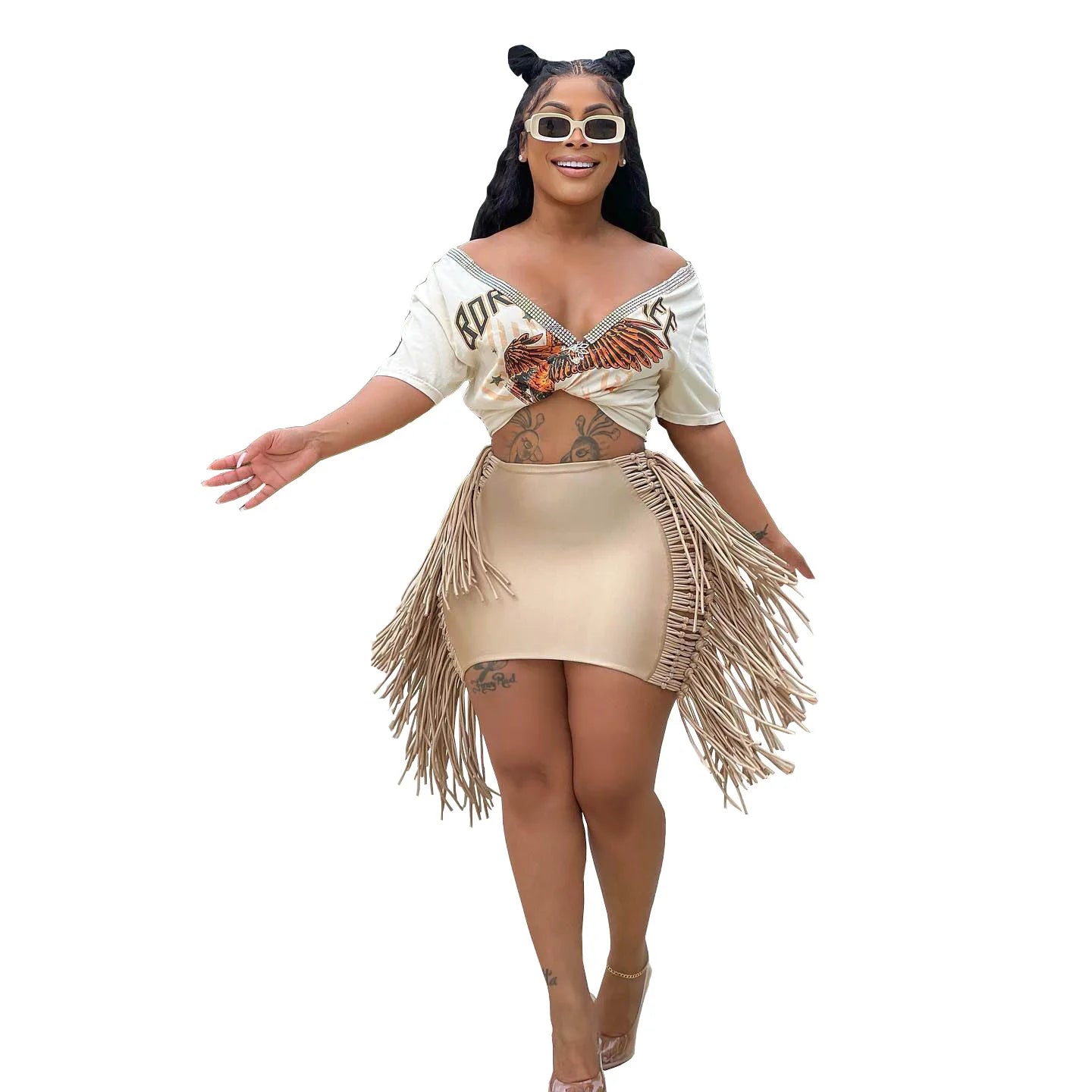 FAGADOER Sexy Tassel Bodycon Mini Skirts Party Club Outfits Women Fashion Chic Streetwear Short Birthday Holidays Skirt Solid