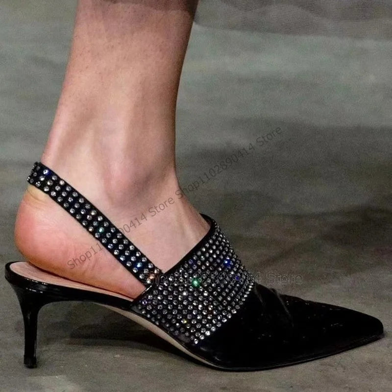 Elegant Black Rhinestone Pointed Toe Heel Pump for Women