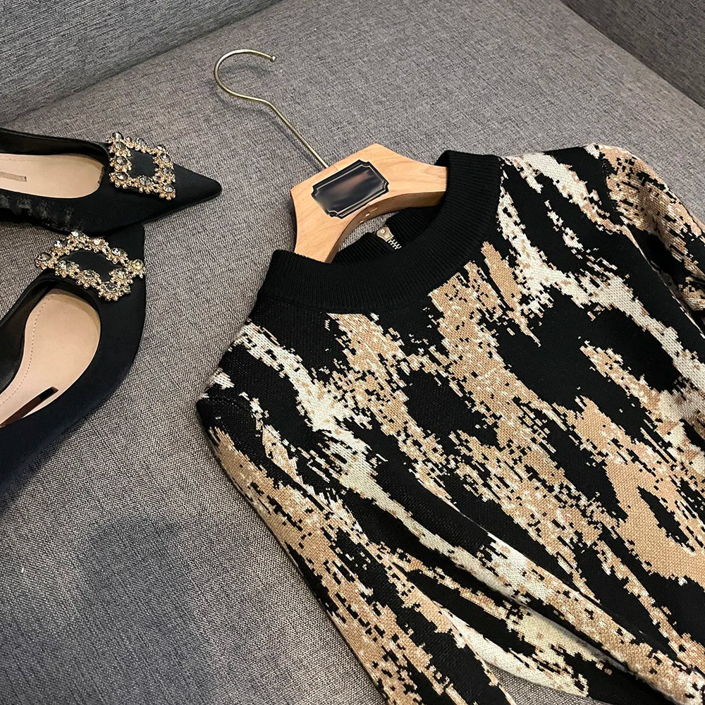 Leopard Print Long Sleeve Sheath Dress