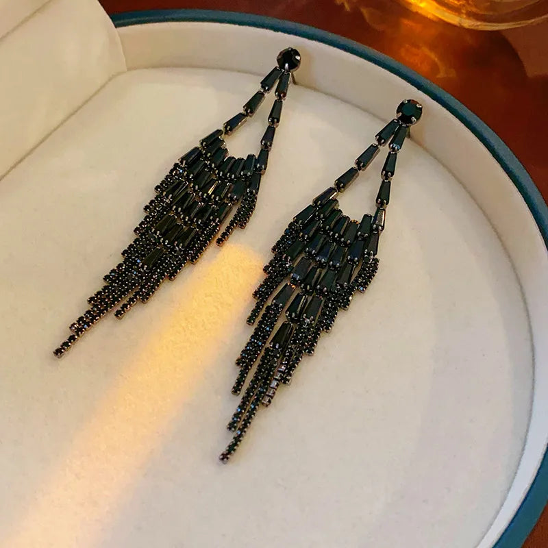 Geometric Rhinestone Fringe Earrings