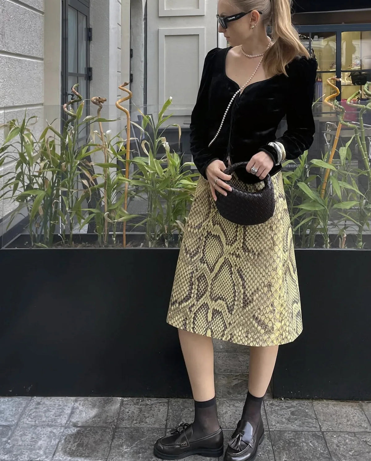 Snake Print High Waist Slim Fit Midi Skirt for Women
