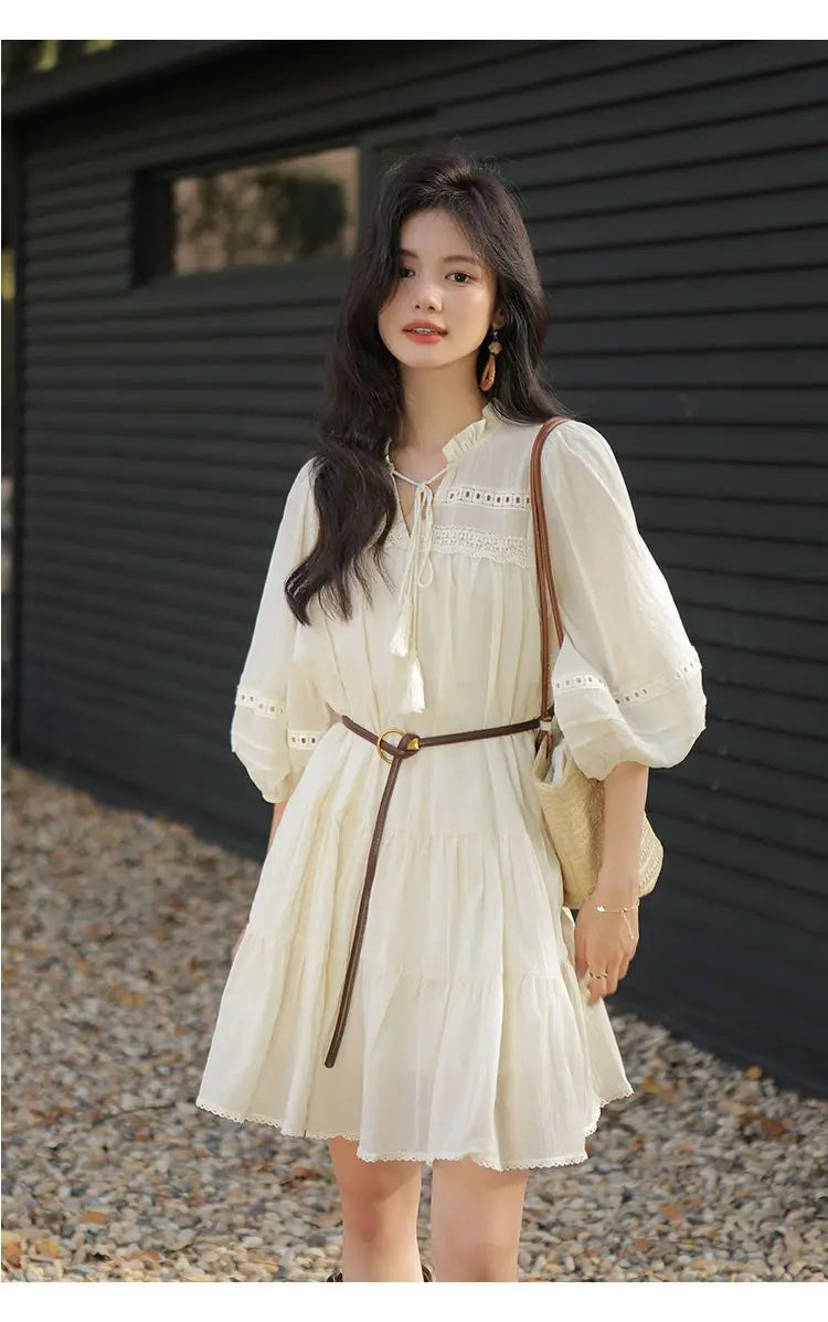 Vacation Style Boho Chic Lace Up Midi Dress for Women